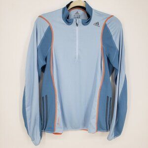 Adidas Quarter Zip Long Sleeve Top L Womens Fitted Formation Workout Blue Orange
